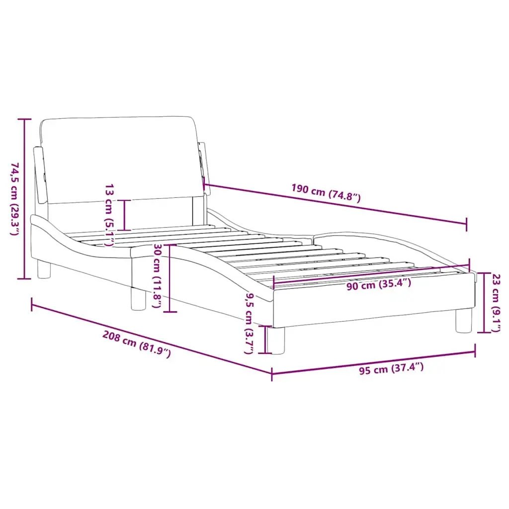Bed Frame Grey 90x190 cm Fabric Headboard Bedroom Furniture Slats Support