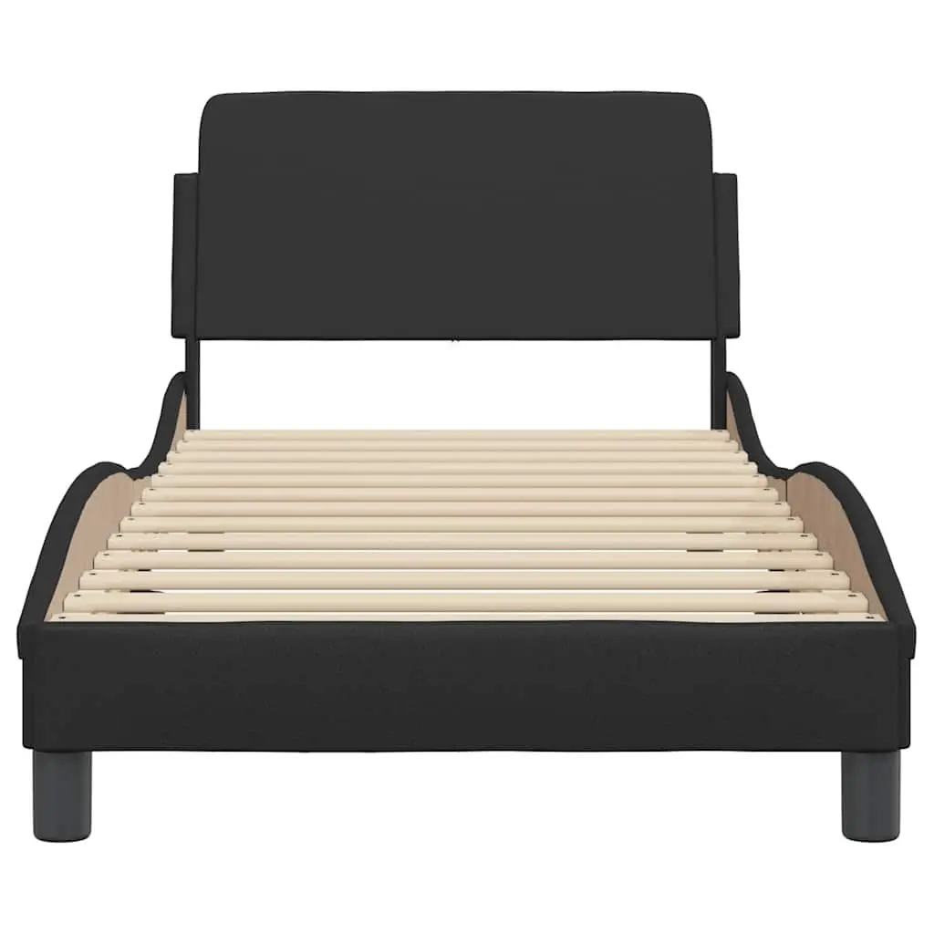 Black Bed Frame with Headboard 90x190 cm Faux Leather Modern Bedroom Furniture