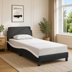 Bed Frame with Headboard 90x190 cm Black Faux Leather Bedroom Furniture