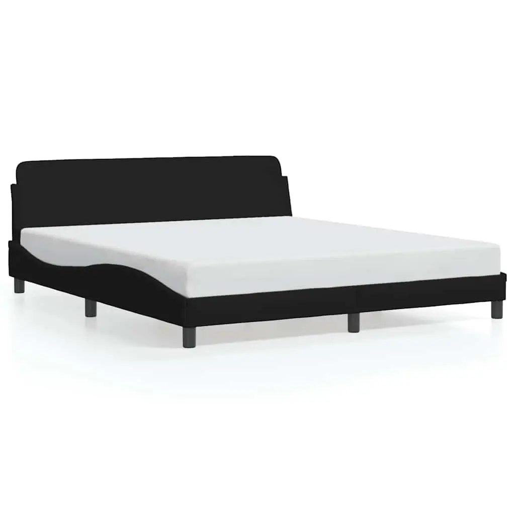 King Bed Frame Black Fabric 180x200 cm Plywood Slats