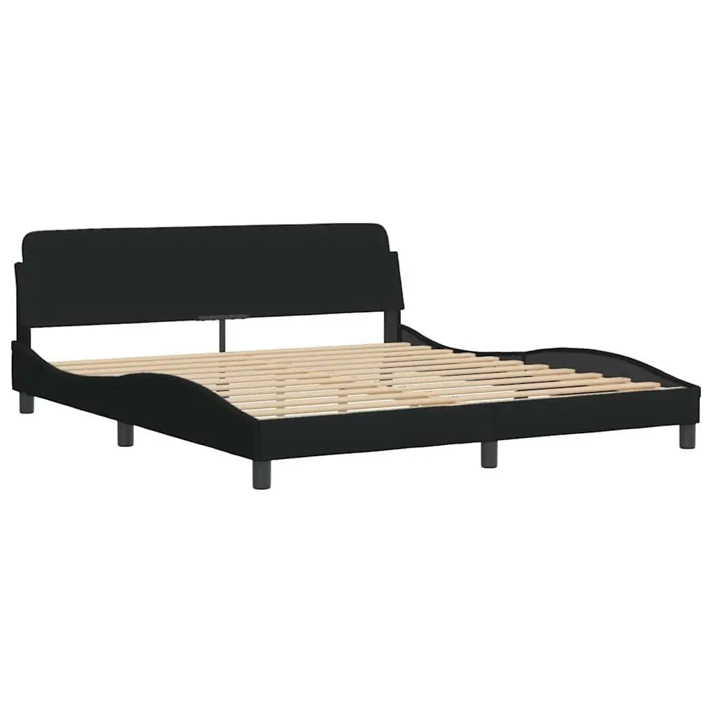 King Bed Frame Black Fabric 180x200 cm Plywood Slats