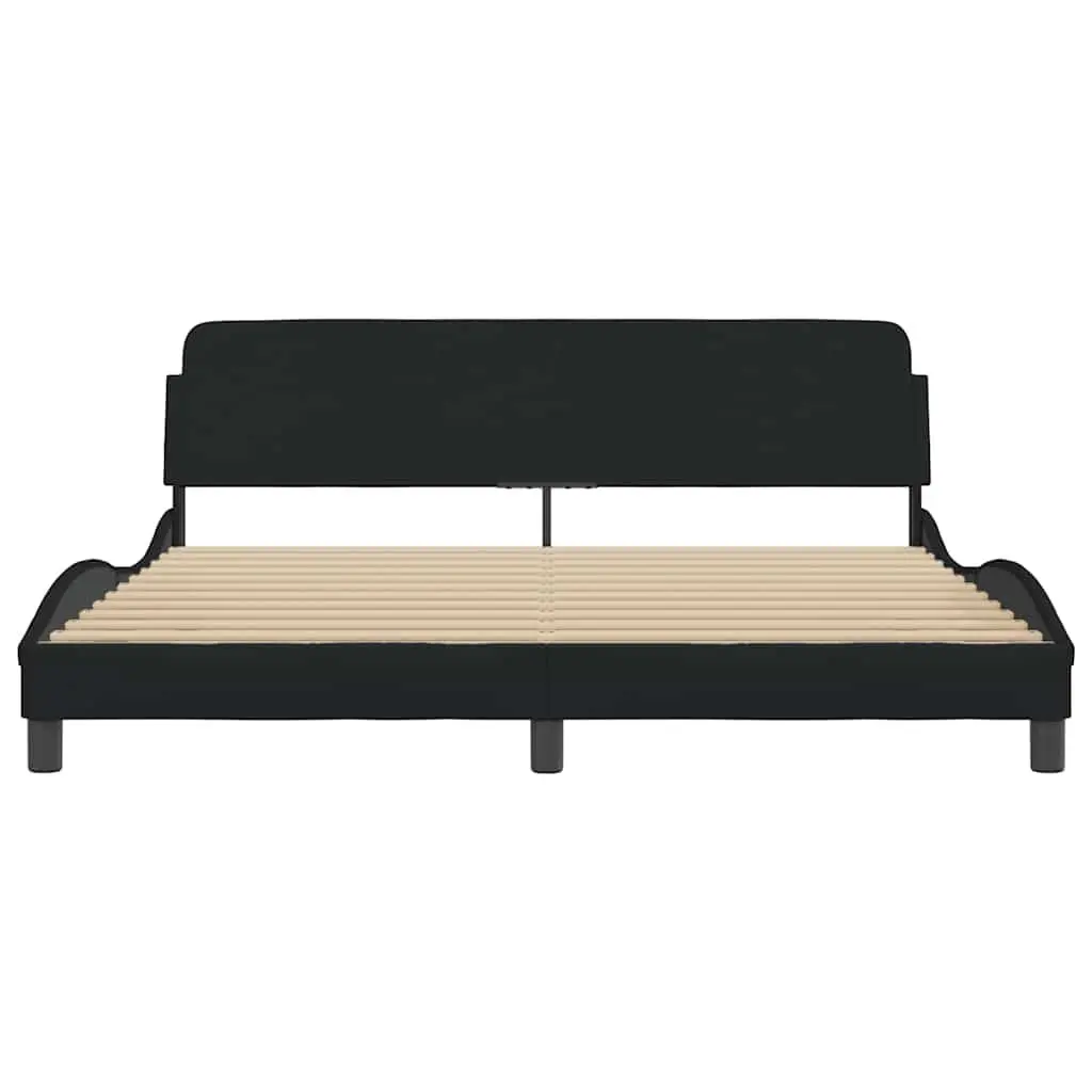King Bed Frame Black Fabric 180x200 cm Plywood Slats