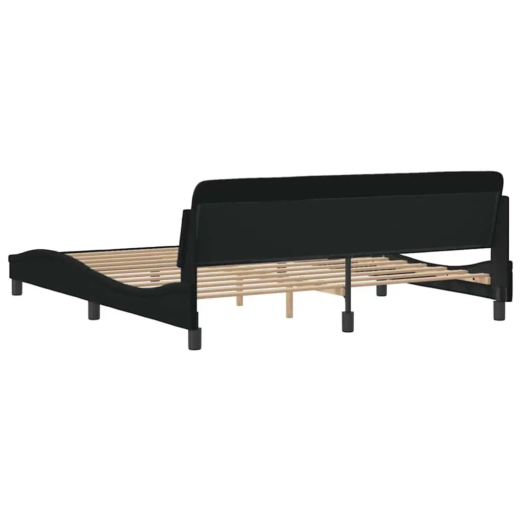King Bed Frame Black Fabric 180x200 cm Plywood Slats