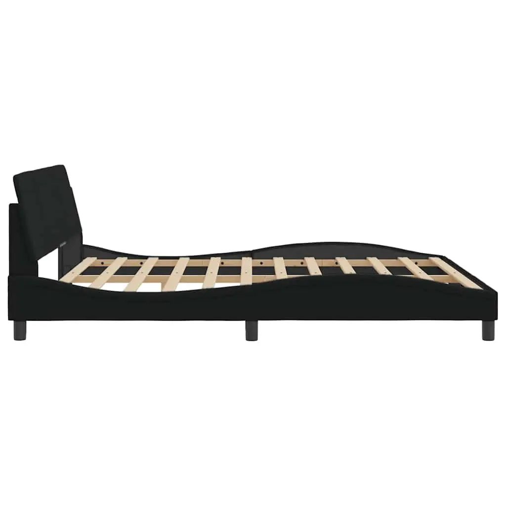 King Bed Frame Black Fabric 180x200 cm Plywood Slats