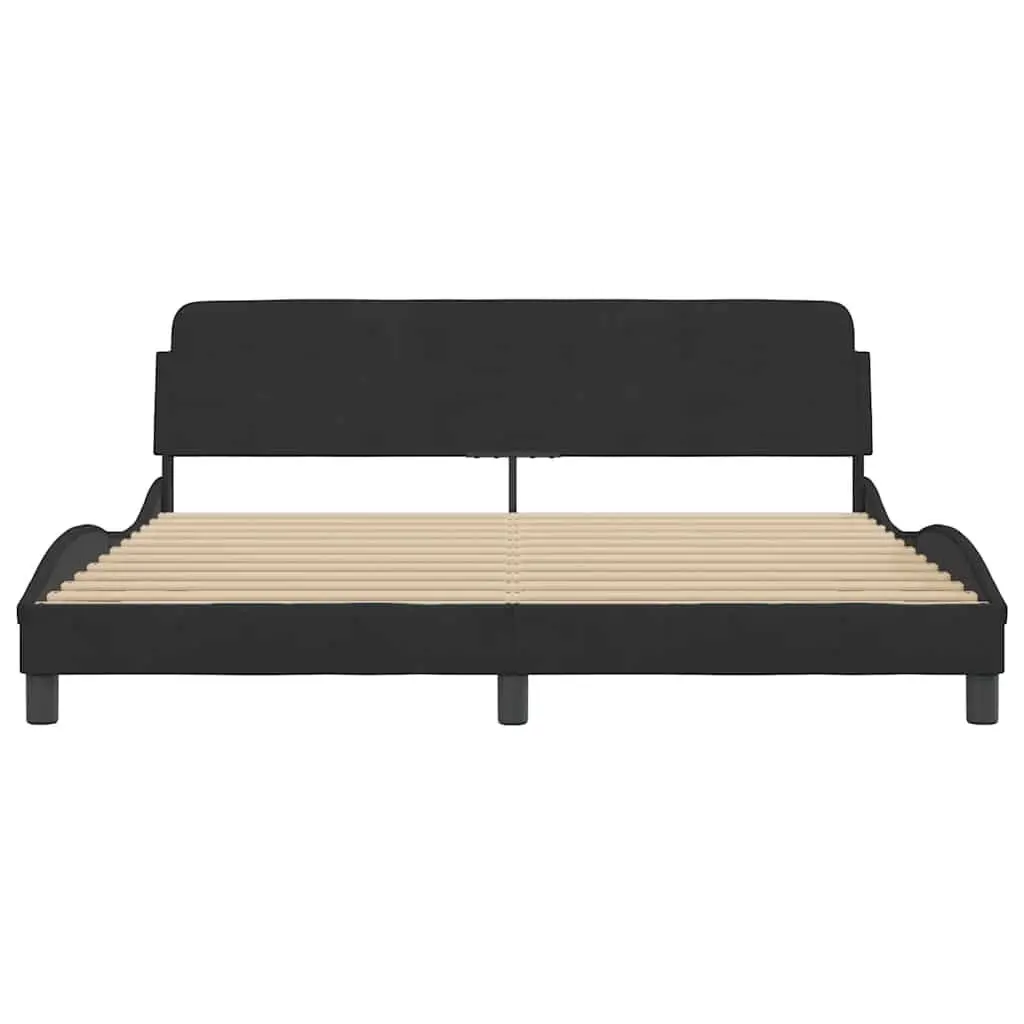 King Bed Frame 180x200 cm Black Velvet Headboard Bedroom Furniture Slat Base
