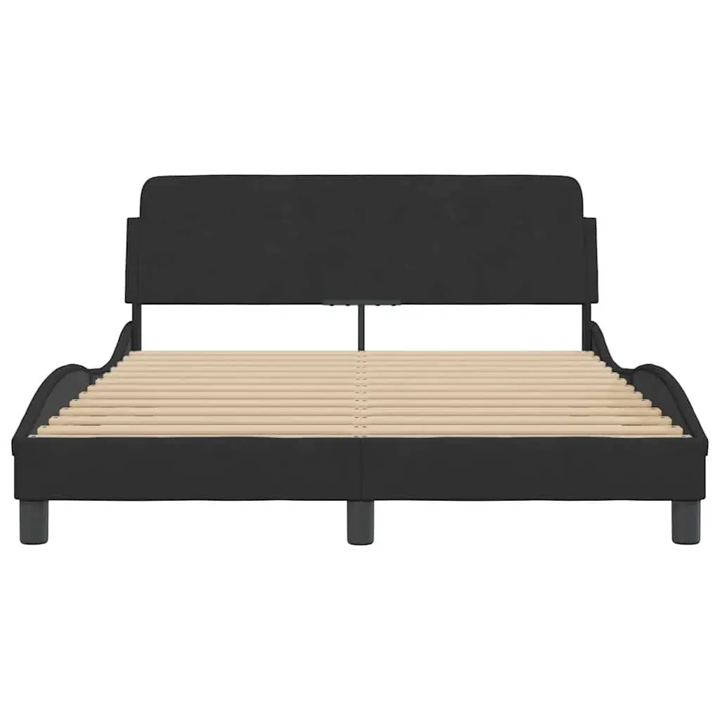Double Bed Frame Black 137x190 cm with Headboard Velvet Upholstered Bedroom