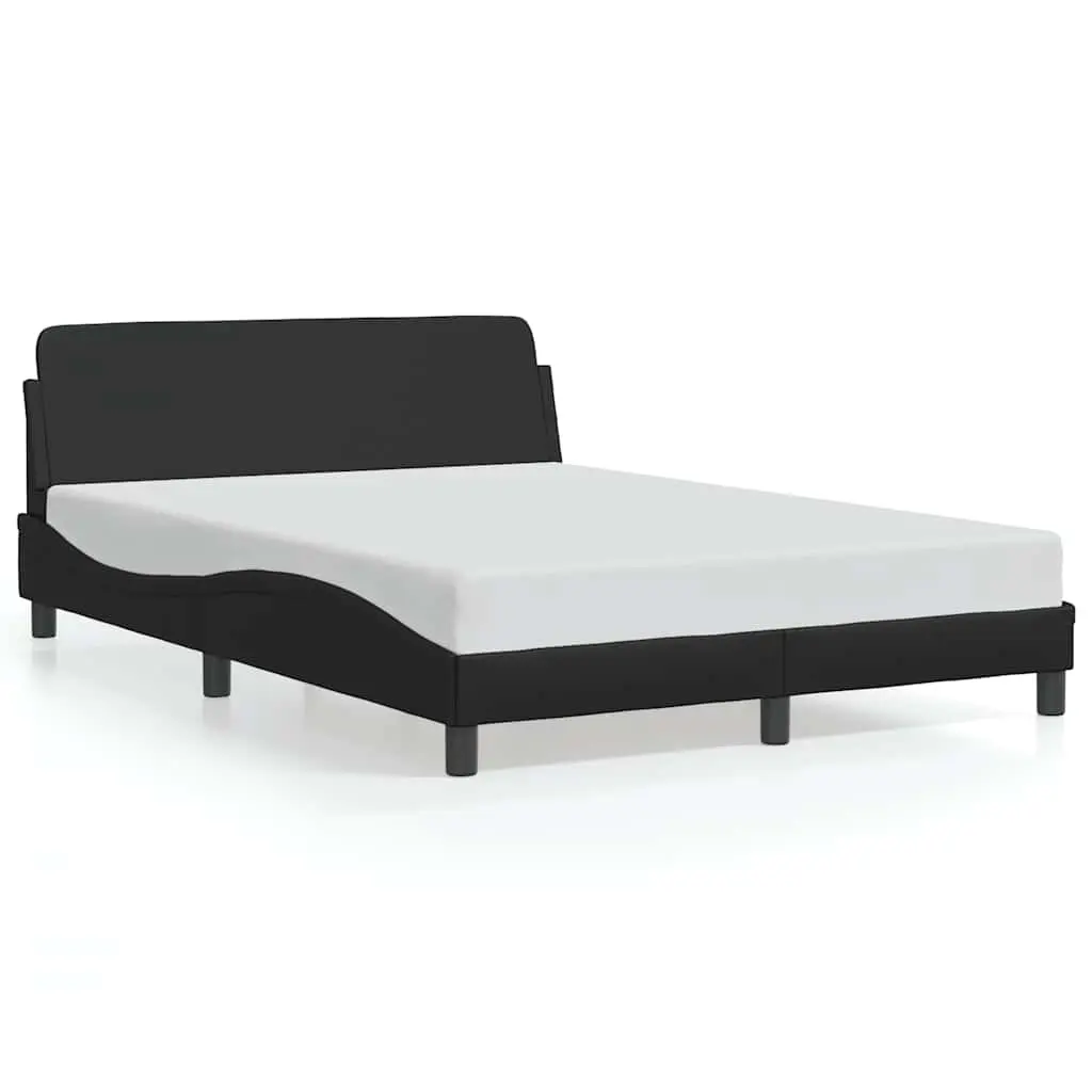 Double Bed Frame Padded Headboard Black Faux Leather 137x190cm