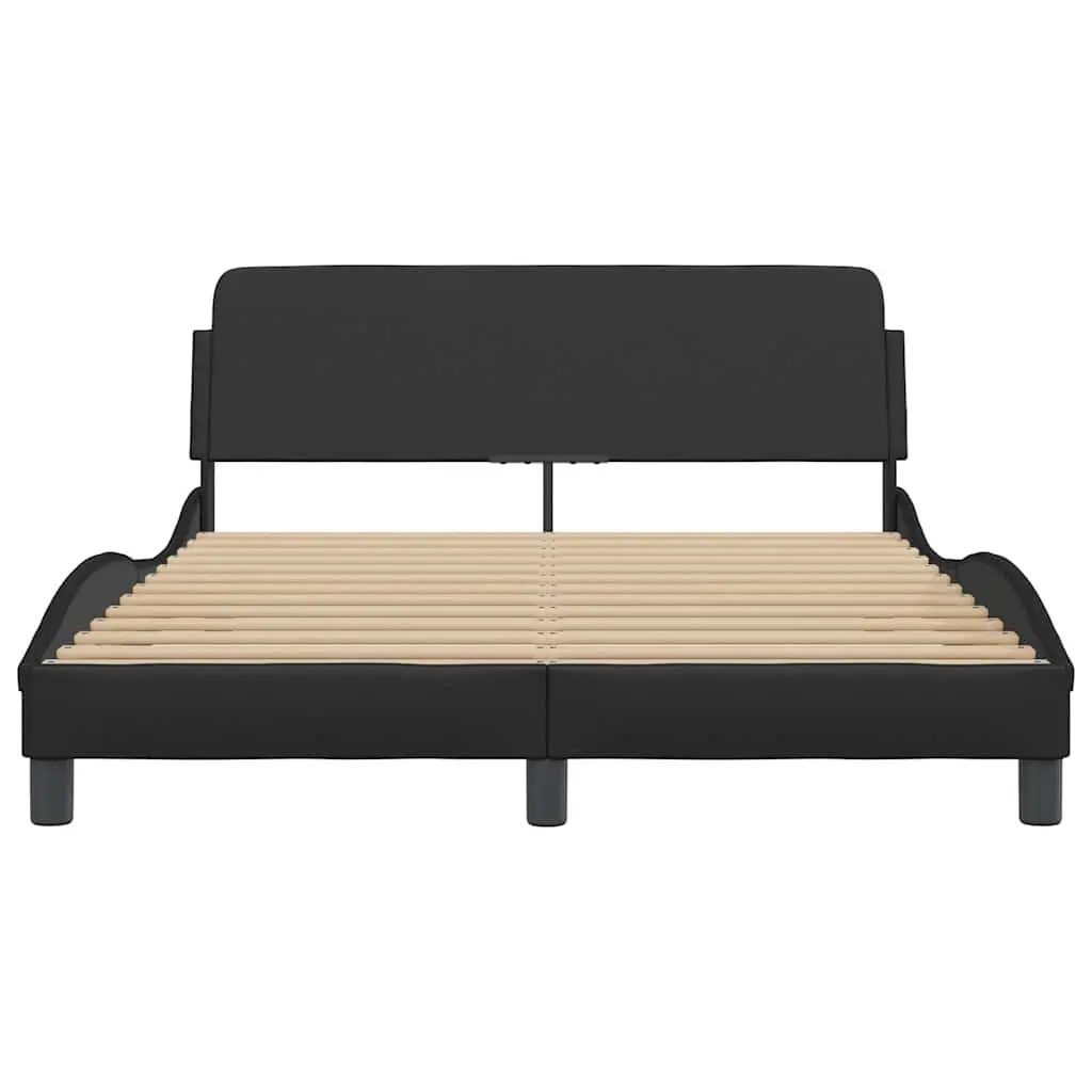 Double Bed Frame Padded Headboard Black Faux Leather 137x190cm