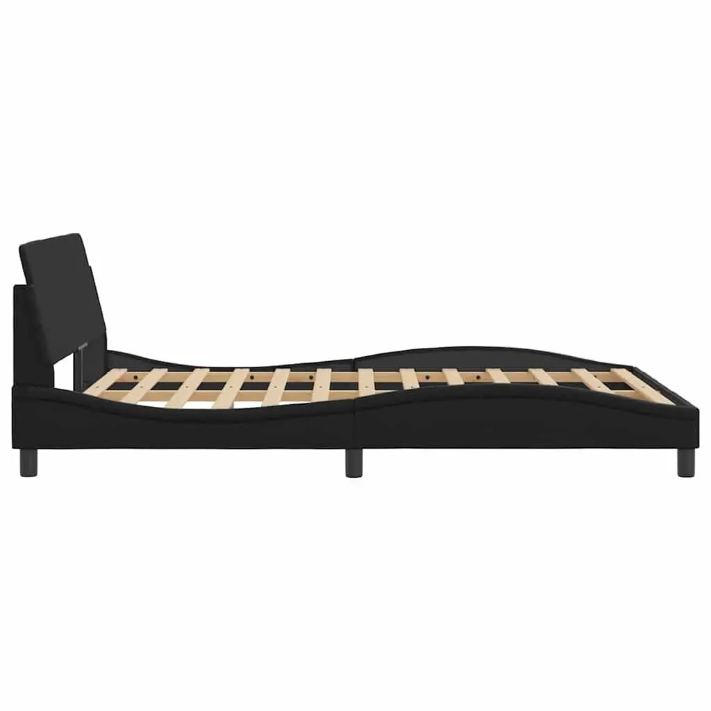 Double Bed Frame Padded Headboard Black Faux Leather 137x190cm