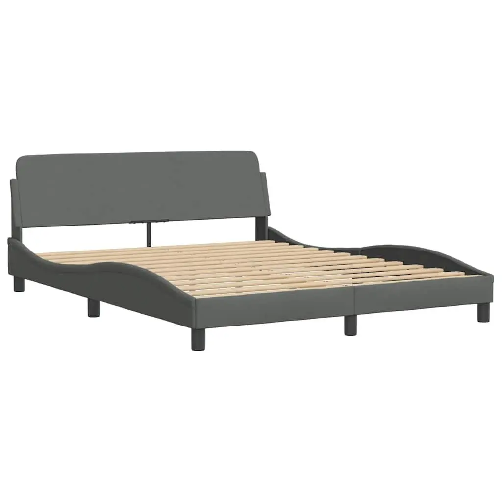 Queen Bed Frame Dark Grey Fabric Upholstery 152x203 cm