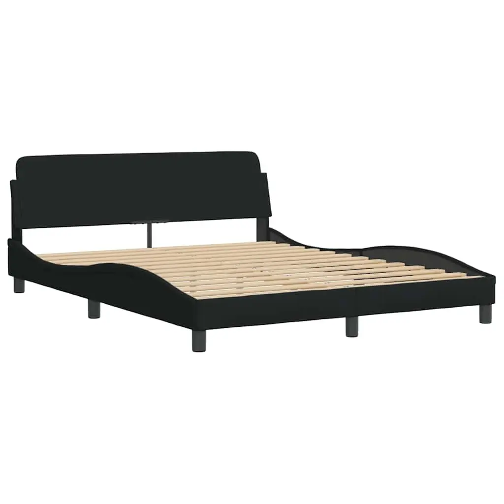 Queen Bed Frame Black Fabric Headboard Bedroom Furniture with Plywood Slats