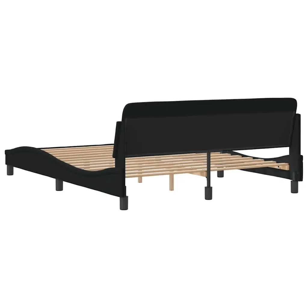 Queen Bed Frame Black Fabric Headboard Bedroom Furniture with Plywood Slats