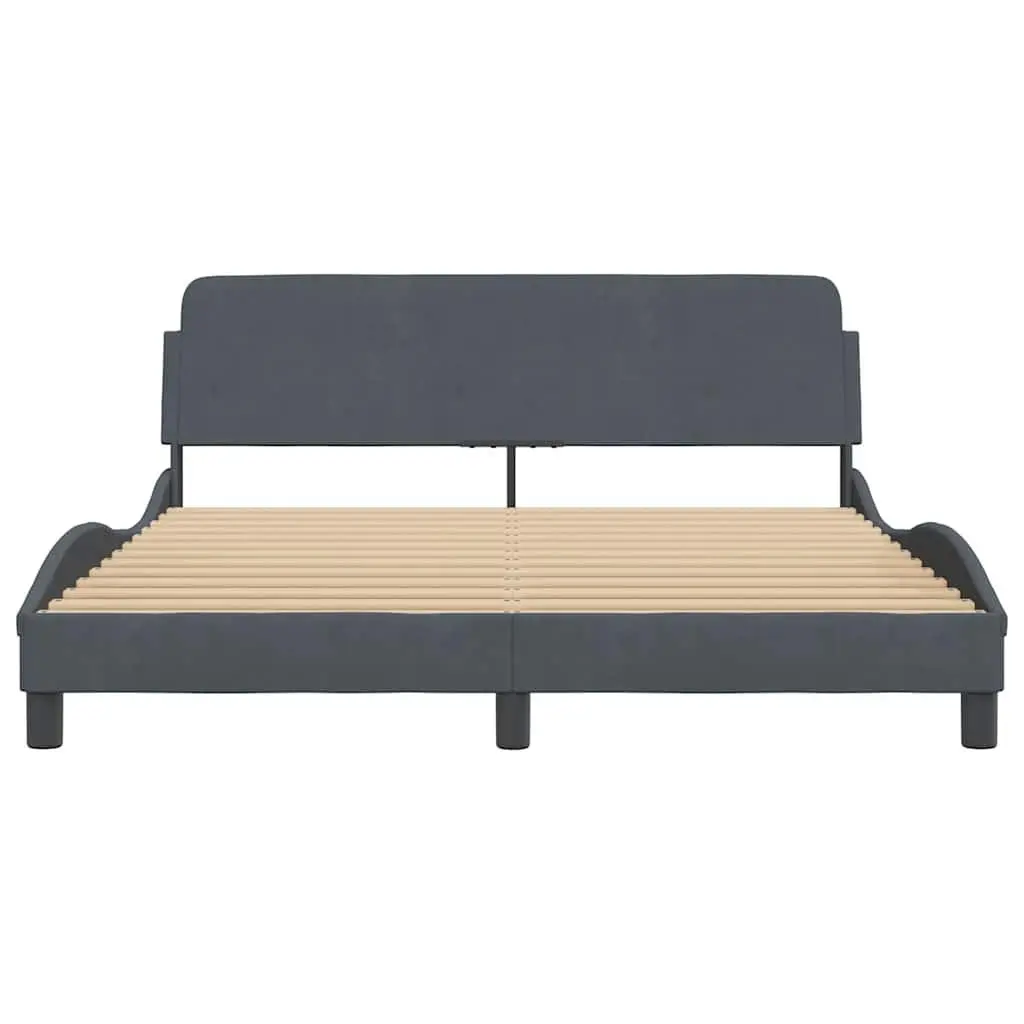 Queen Bed Frame Grey Velvet Headboard 152x203cm Bedroom Furniture Slat Support