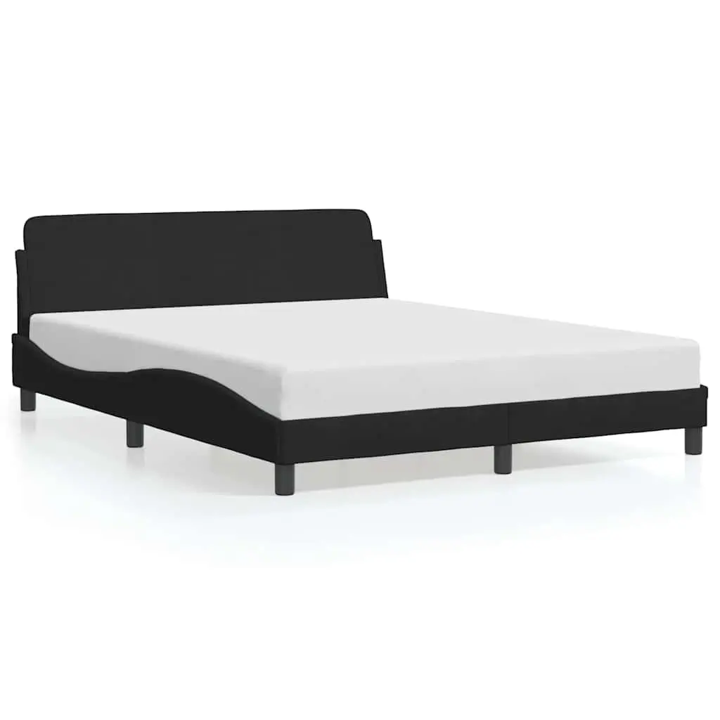 Queen Bed Frame Black Velvet Upholstered Headboard 152x203cm