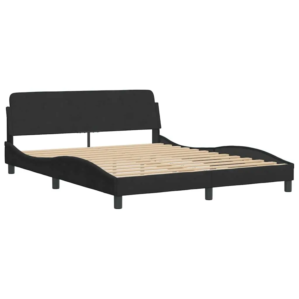 Queen Bed Frame Black Velvet Upholstered Headboard 152x203cm