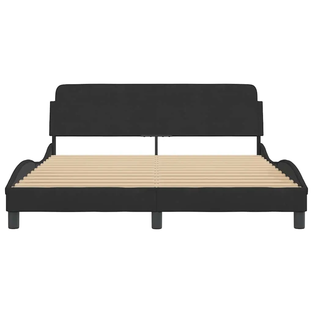 Queen Bed Frame Black Velvet Upholstered Headboard 152x203cm