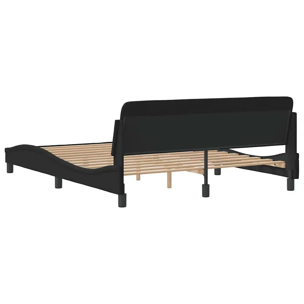 Queen Bed Frame Black Velvet Upholstered Headboard 152x203cm