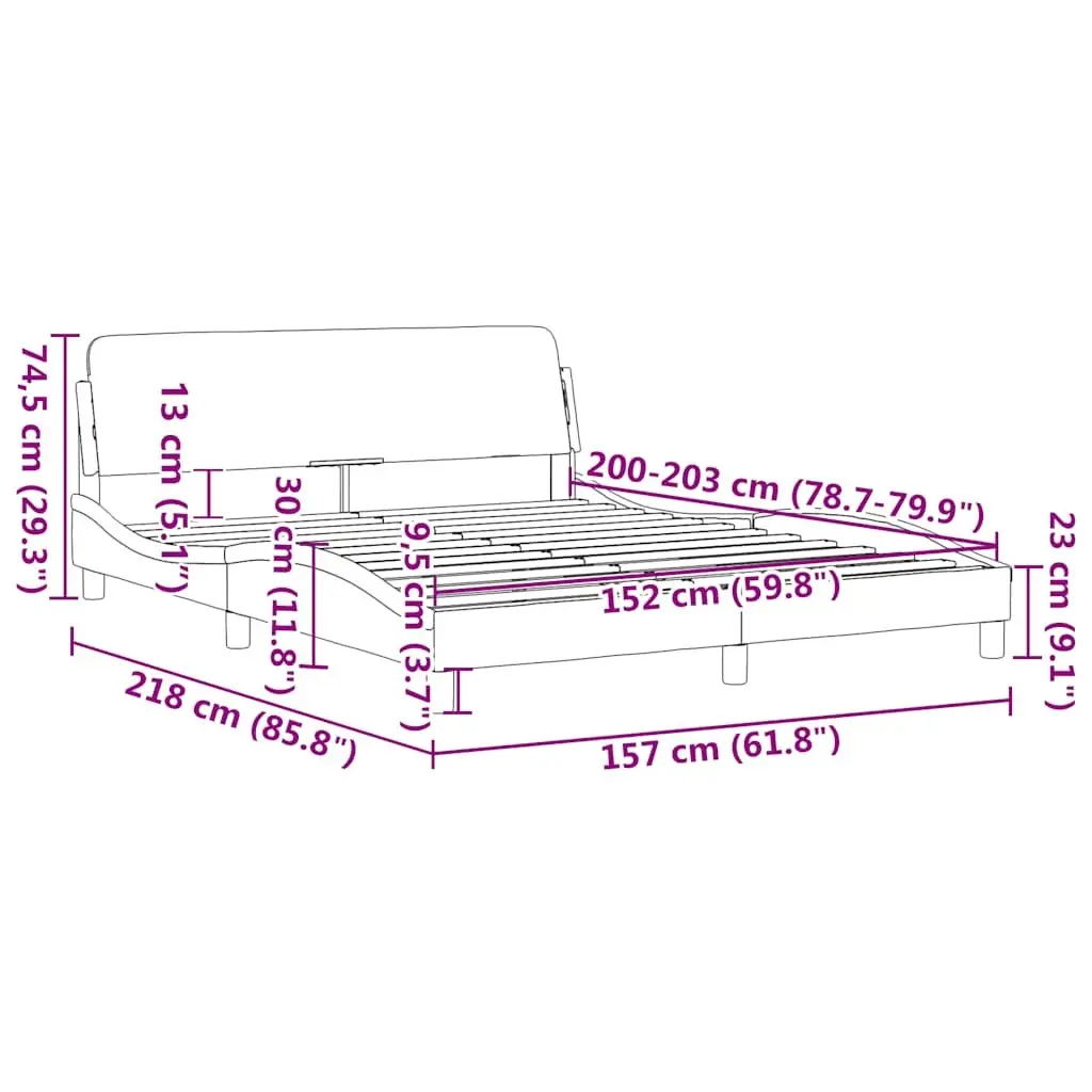 Queen Bed Frame Black Velvet Upholstered Headboard 152x203cm