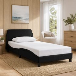 King Single Bed Frame Black Velvet Headboard Upholstered Modern Bedroom