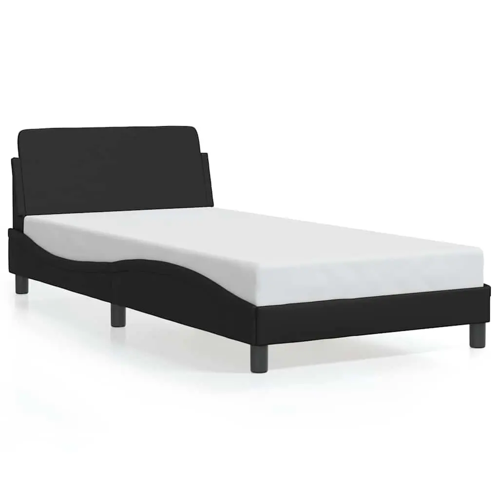 King Single Bed Frame with Headboard Black Faux Leather Modern Bedroom Furniture