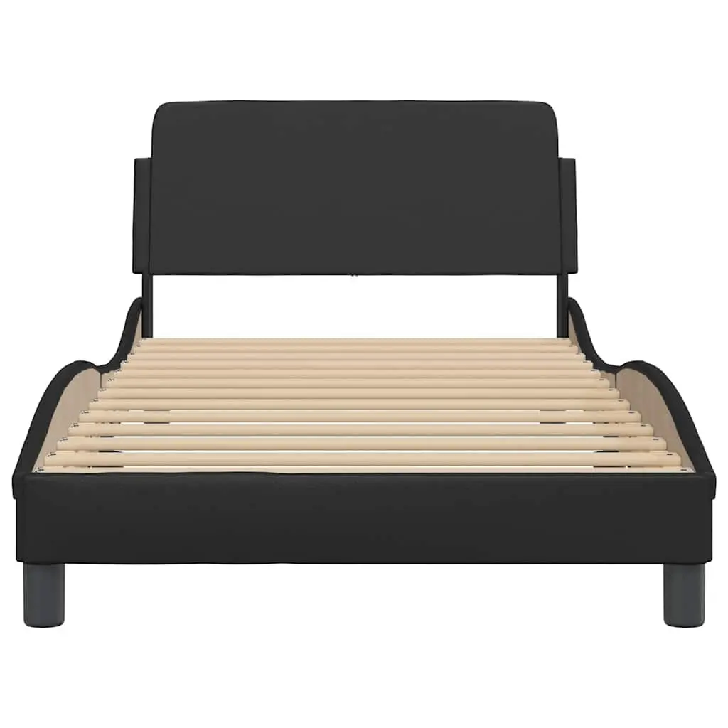 King Single Bed Frame with Headboard Black Faux Leather Modern Bedroom Furniture