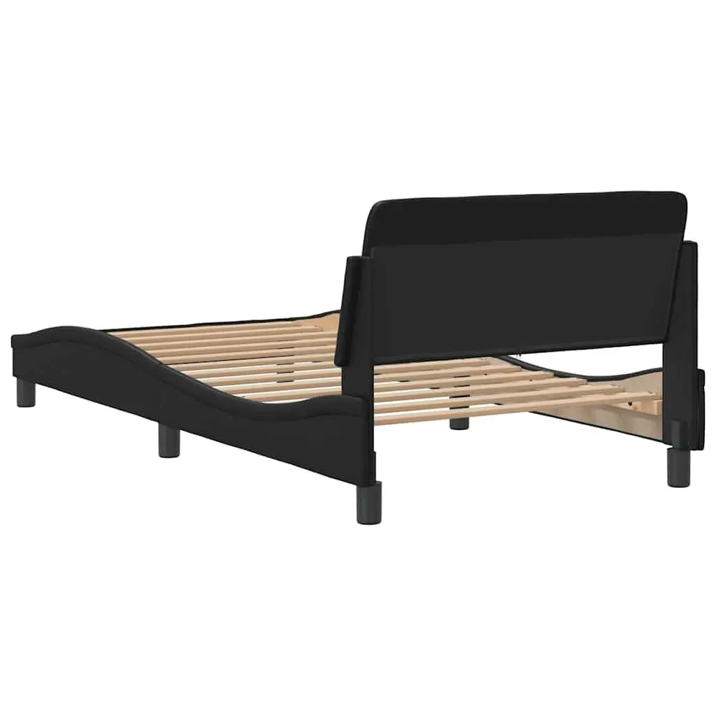 King Single Bed Frame with Headboard Black Faux Leather Modern Bedroom Furniture