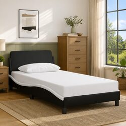 King Single Bed Frame with Headboard Faux Leather Black White Bedroom Furniture
