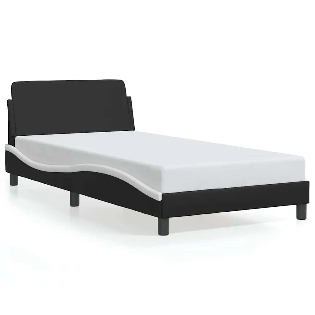 King Single Bed Frame with Headboard Faux Leather Black White Bedroom Furniture