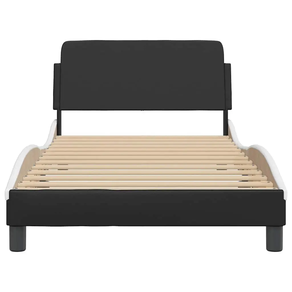King Single Bed Frame with Headboard Faux Leather Black White Bedroom Furniture