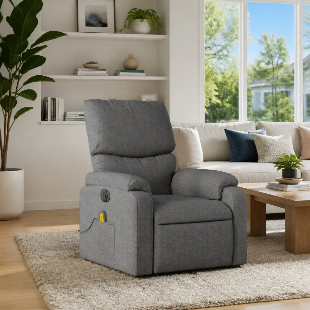 Massage Chair Manual Recliner Dark Grey Fabric Vibration Function 135 Degrees