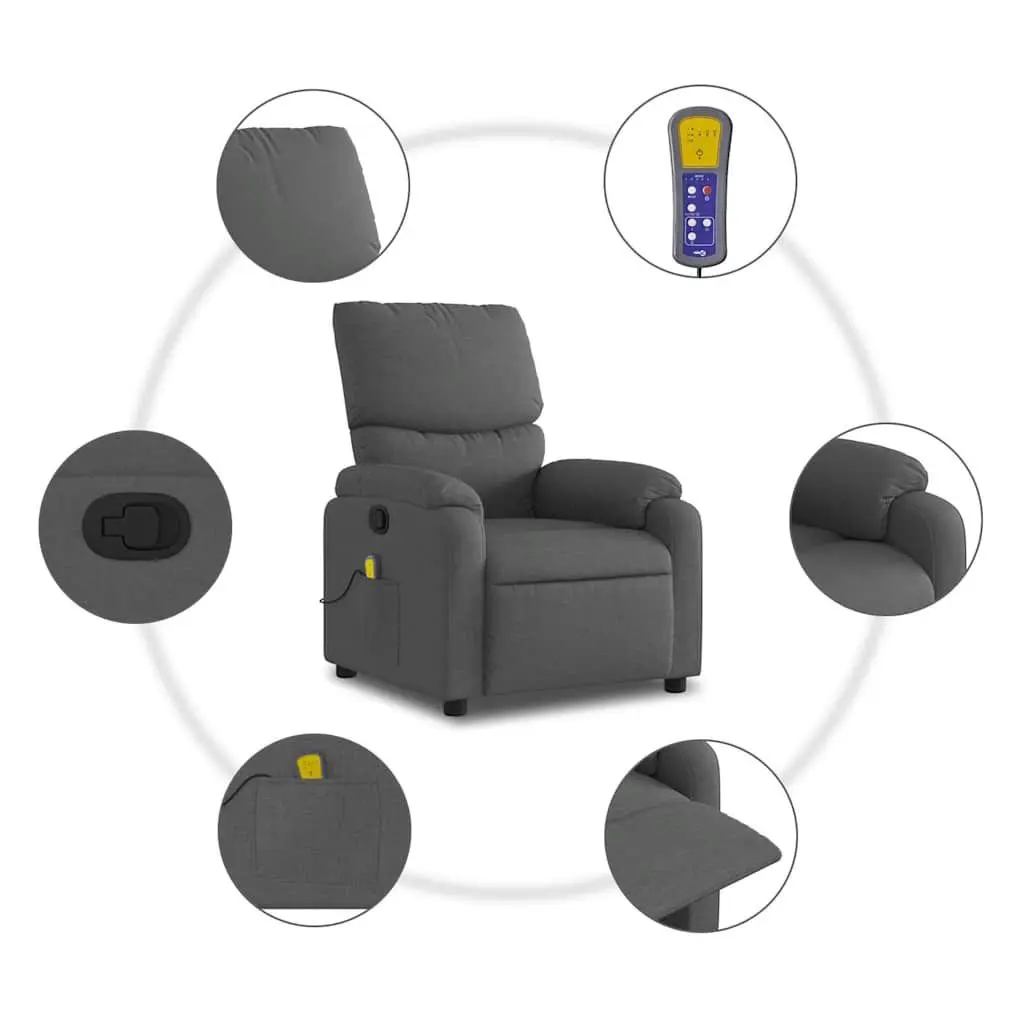 Massage Chair Manual Recliner Dark Grey Fabric Vibration Function 135 Degrees