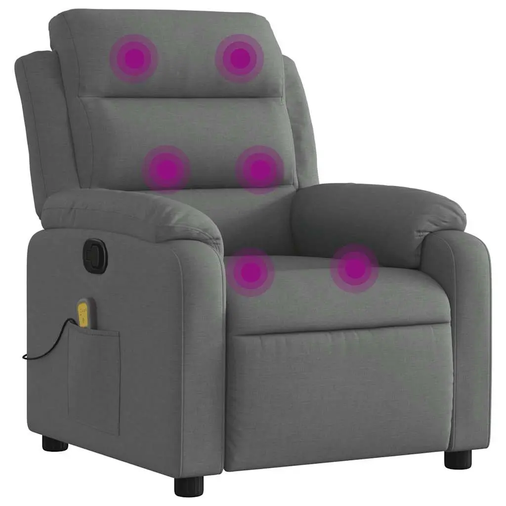 Massage Recliner Chair Manual Reclining Grey Fabric 6 Point Vibration