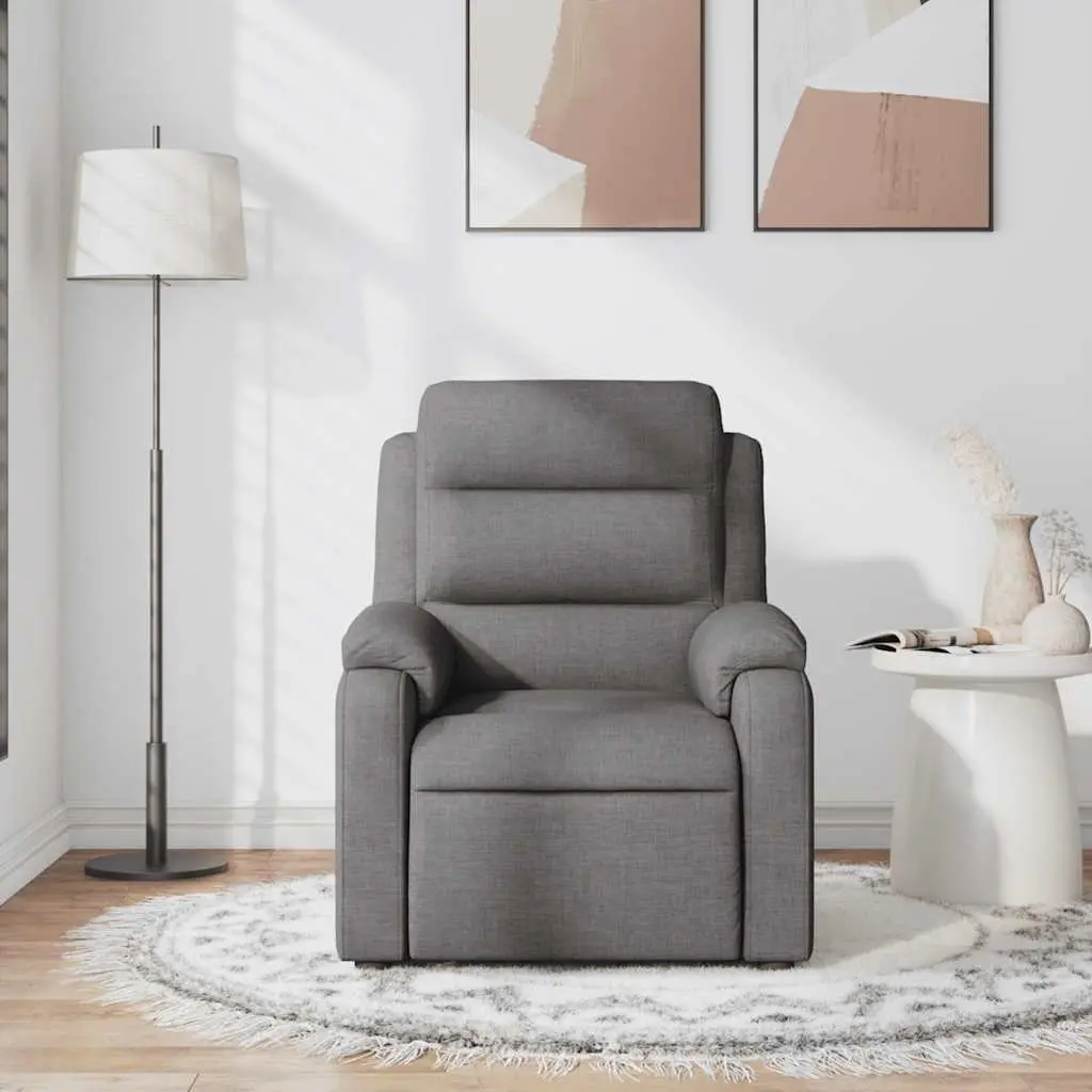 Massage Recliner Chair Manual Reclining Grey Fabric 6 Point Vibration
