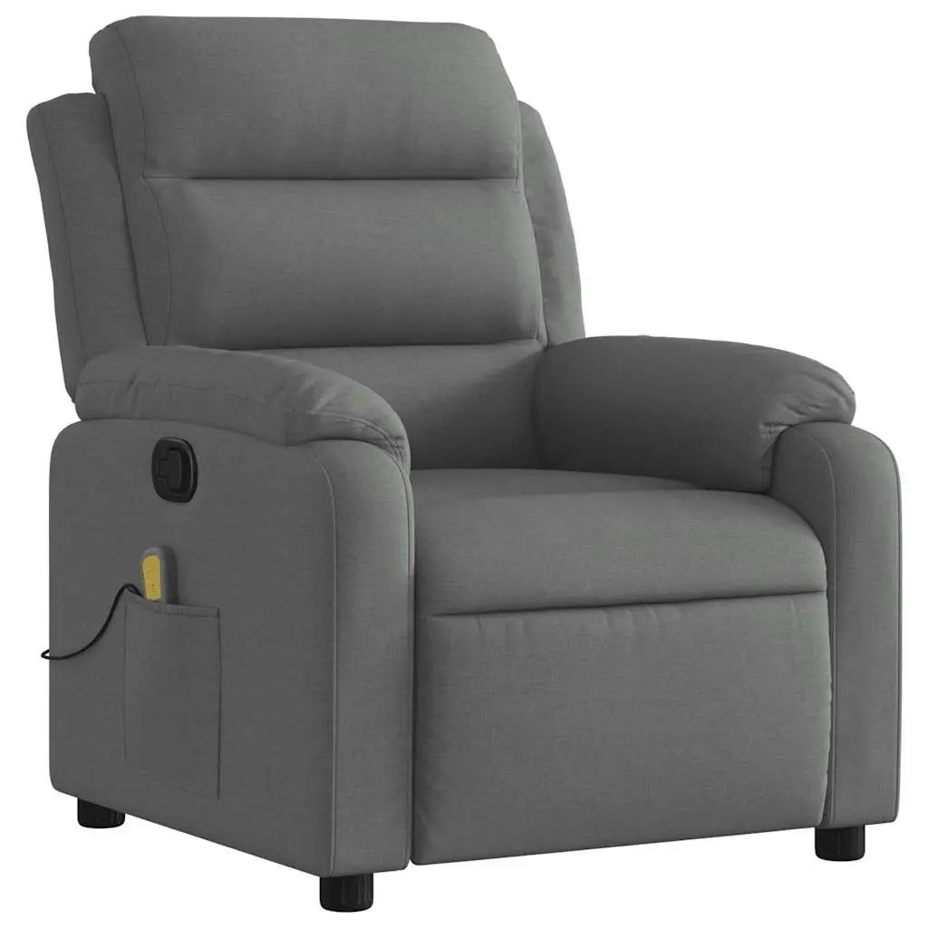 Massage Recliner Chair Manual Reclining Grey Fabric 6 Point Vibration