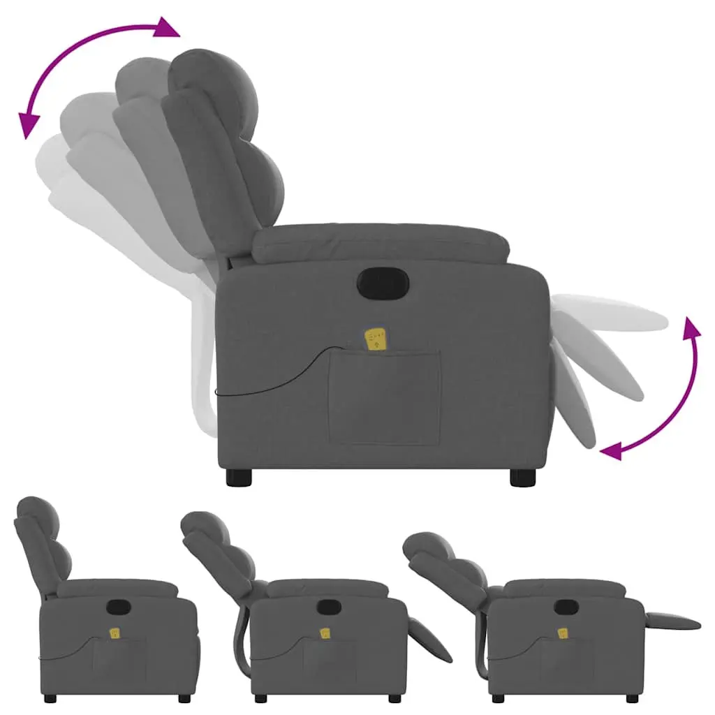 Massage Recliner Chair Manual Reclining Grey Fabric 6 Point Vibration