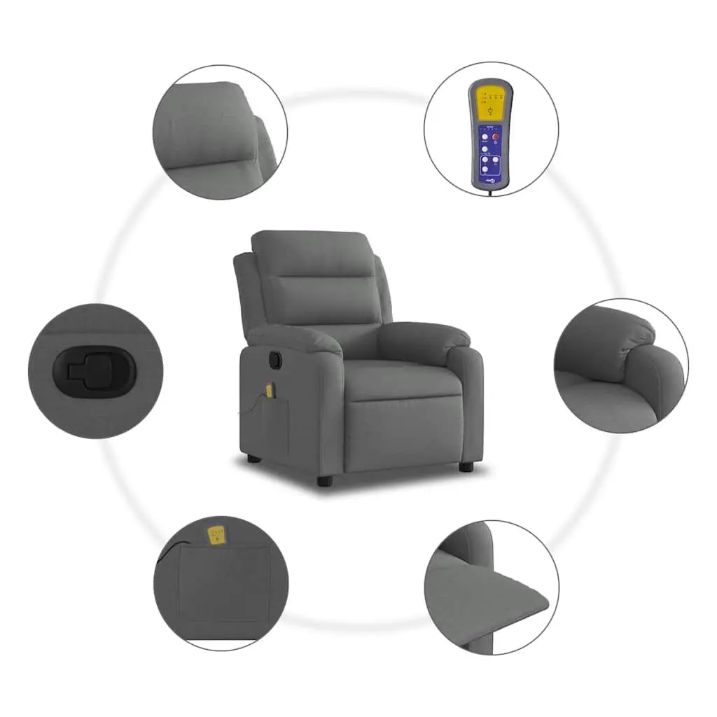 Massage Recliner Chair Manual Reclining Grey Fabric 6 Point Vibration