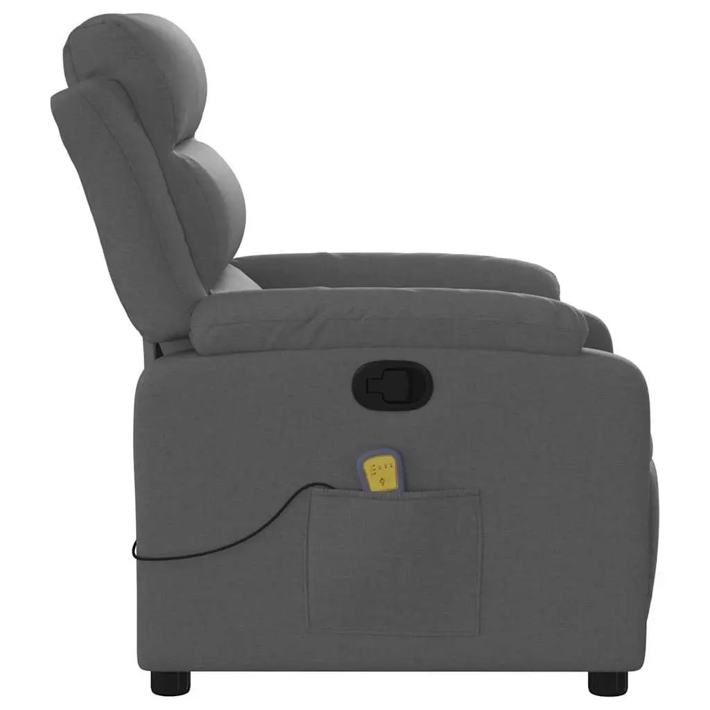 Massage Recliner Chair Manual Reclining Grey Fabric 6 Point Vibration