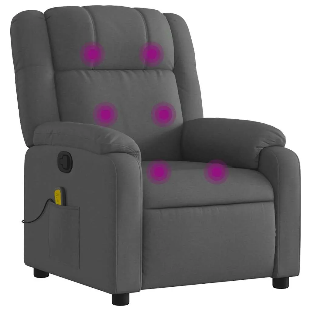 Massage Recliner Chair Manual Recline Dark Grey Fabric 6 Points Vibration