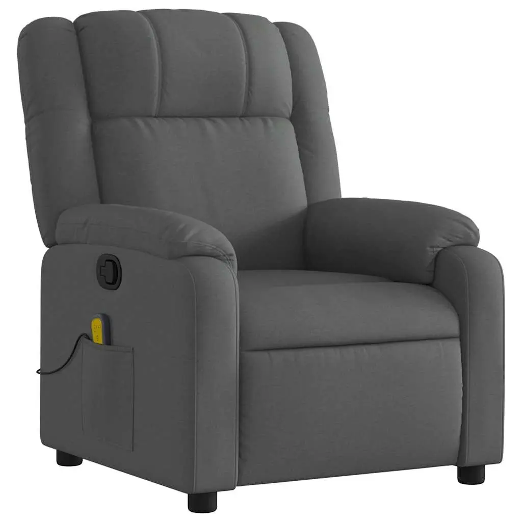 Massage Recliner Chair Manual Recline Dark Grey Fabric 6 Points Vibration