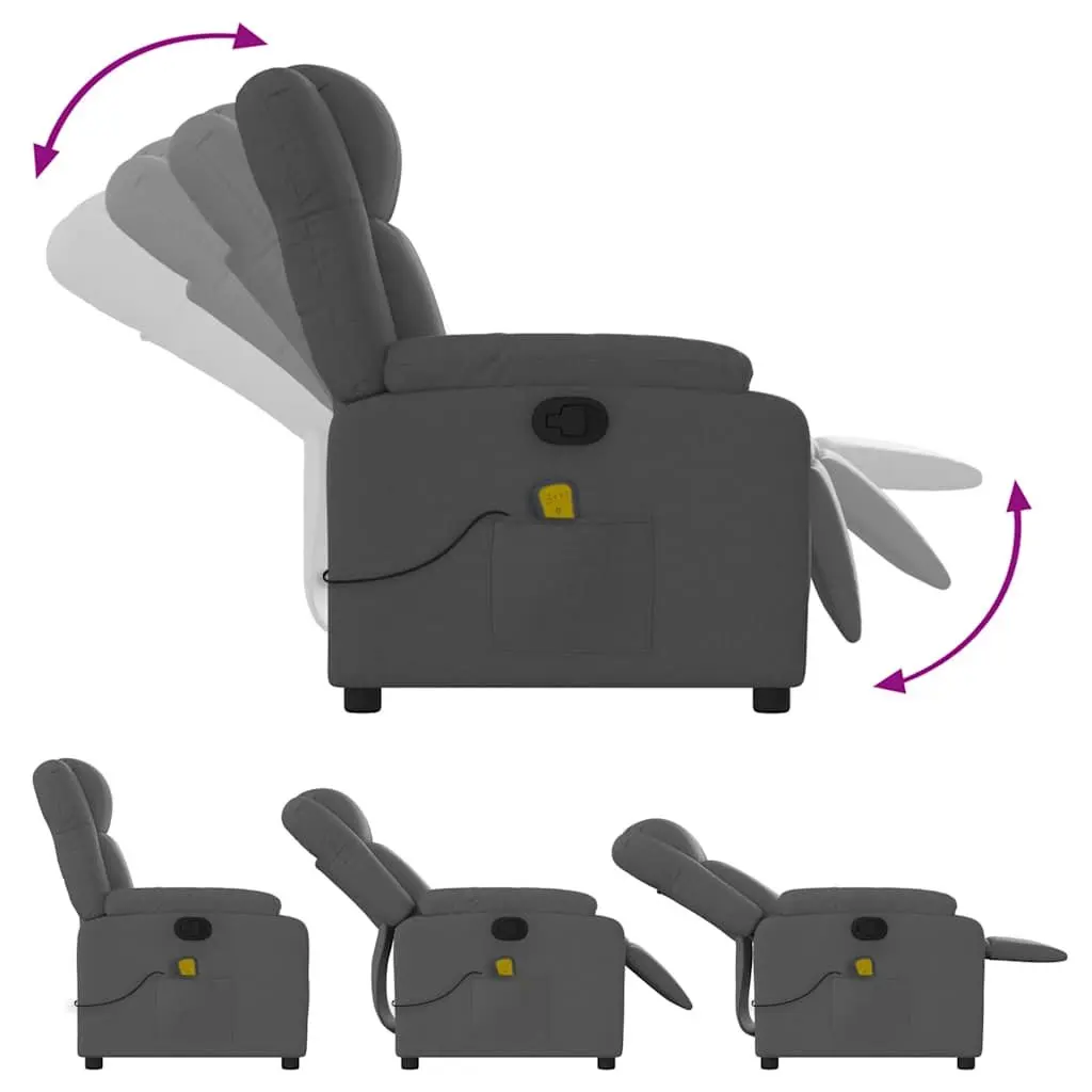Massage Recliner Chair Manual Recline Dark Grey Fabric 6 Points Vibration