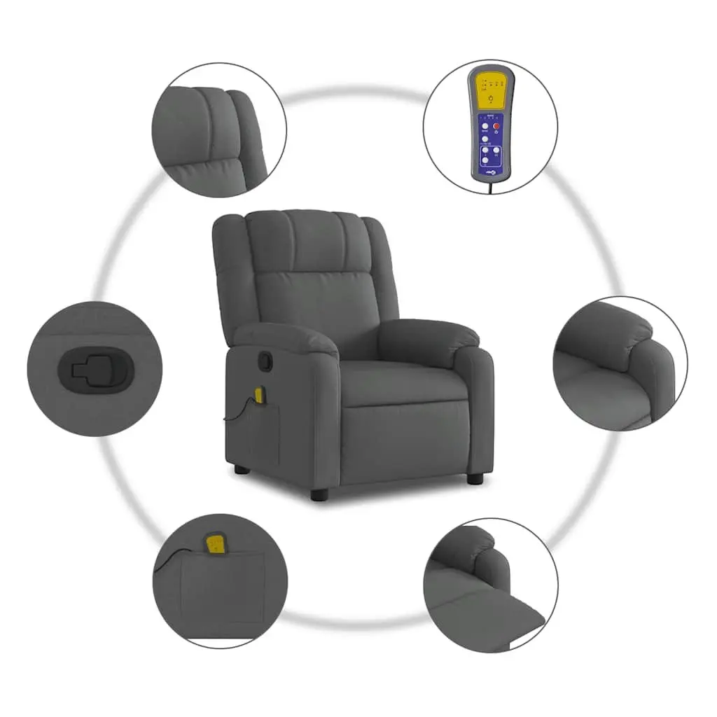 Massage Recliner Chair Manual Recline Dark Grey Fabric 6 Points Vibration