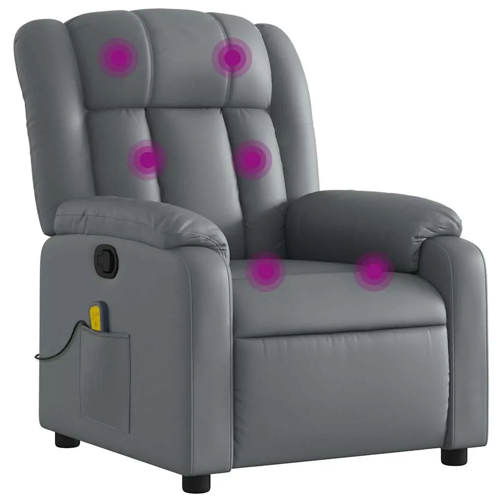 Massage Recliner Chair Grey Faux Leather Manual Recline Armchair Vibration