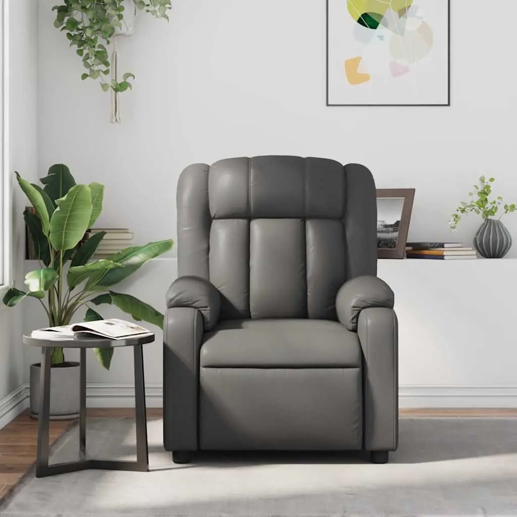 Massage Recliner Chair Grey Faux Leather Manual Recline Armchair Vibration