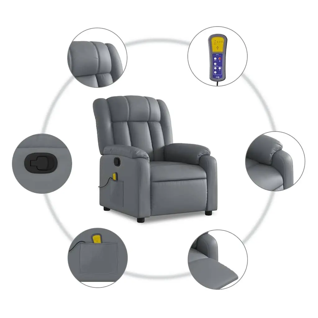 Massage Recliner Chair Grey Faux Leather Manual Recline Armchair Vibration