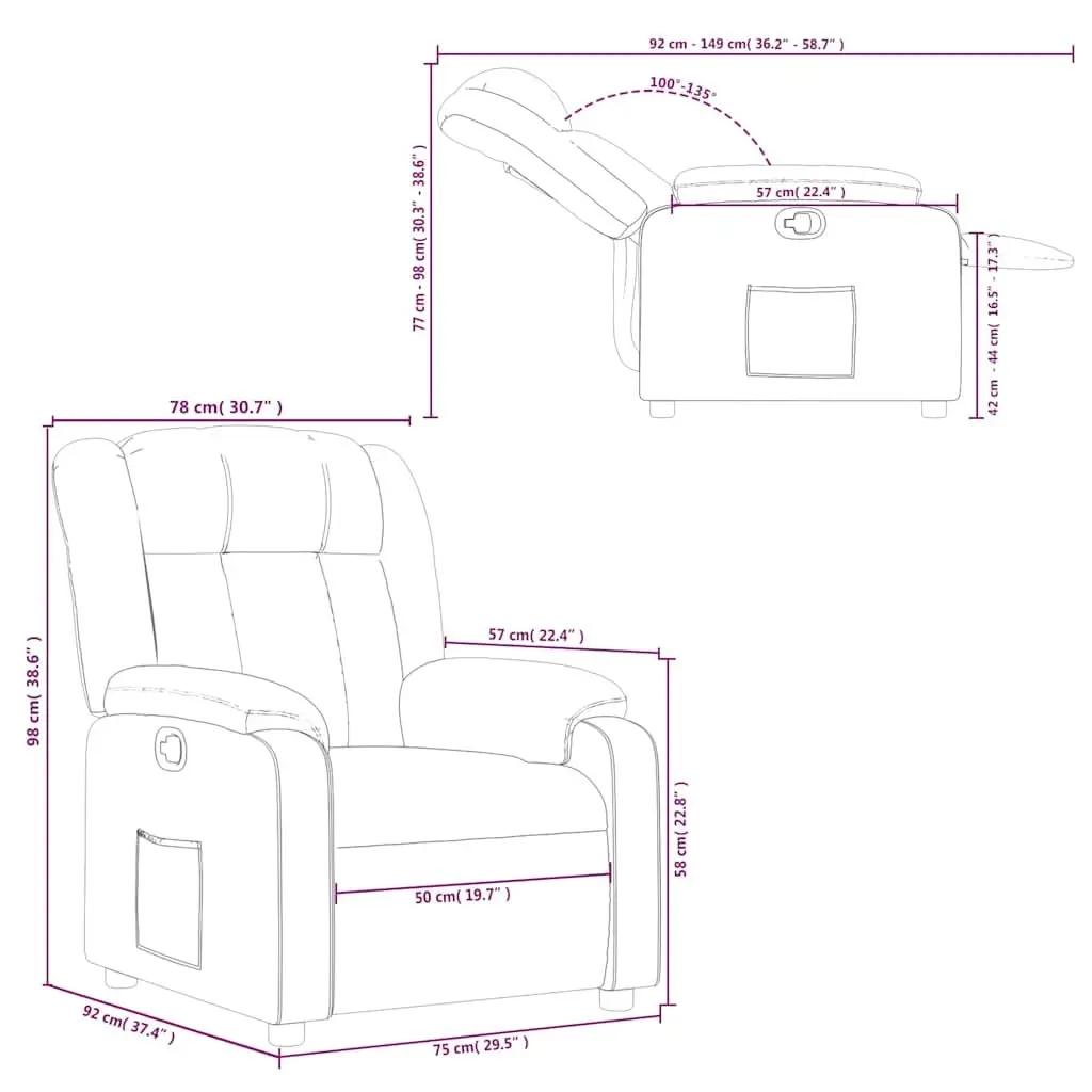 Recliner Chair Manual Reclining Dark Grey Fabric 135 Degrees