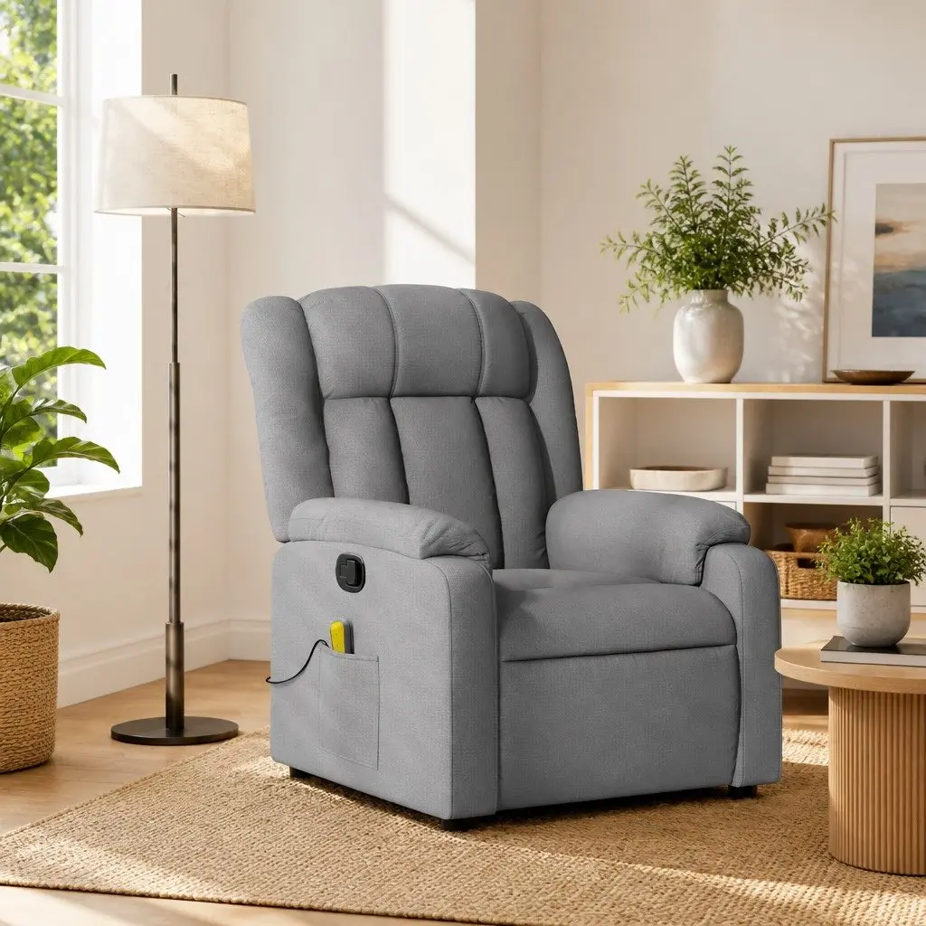Massage Recliner Chair Manual Recline Light Grey Fabric 135 Degrees