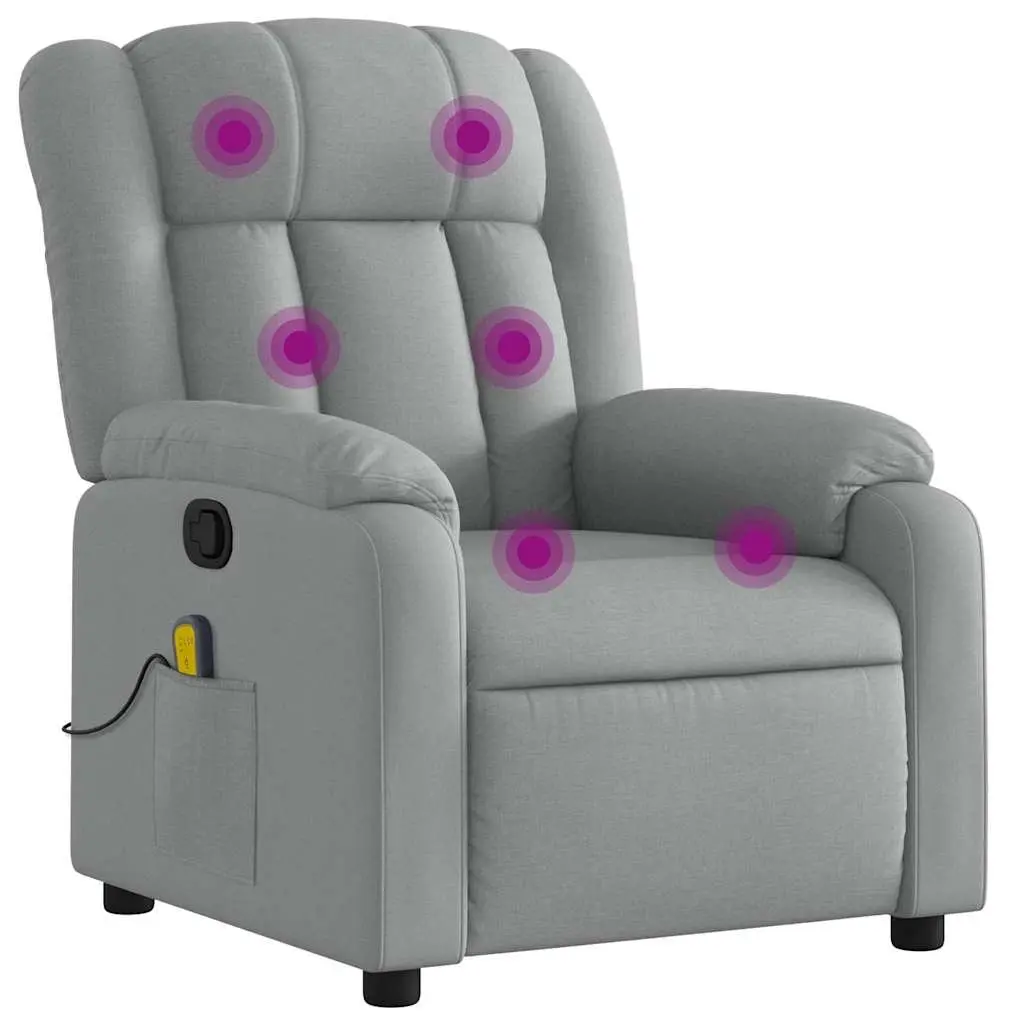 Massage Recliner Chair Manual Recline Light Grey Fabric 135 Degrees