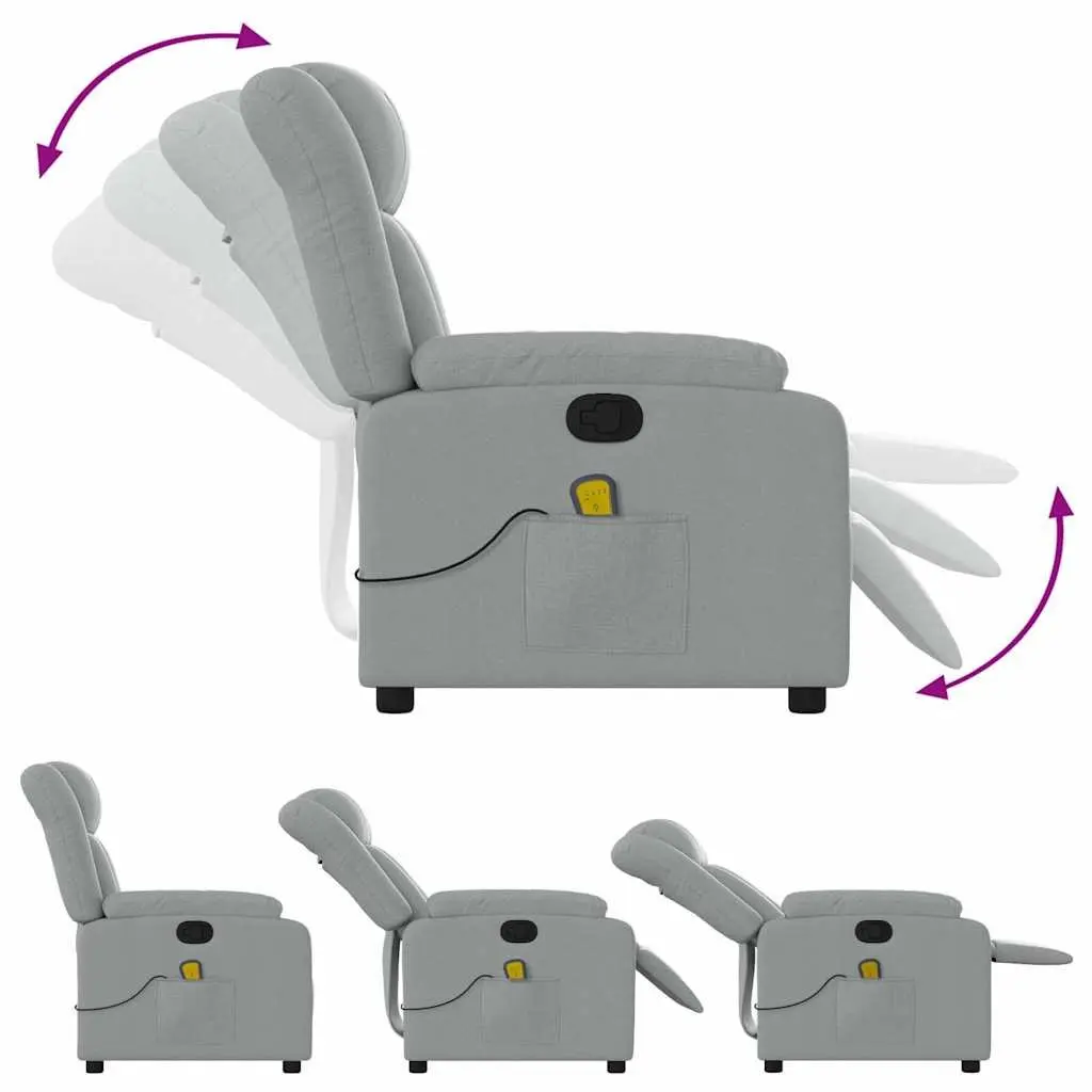 Massage Recliner Chair Manual Recline Light Grey Fabric 135 Degrees