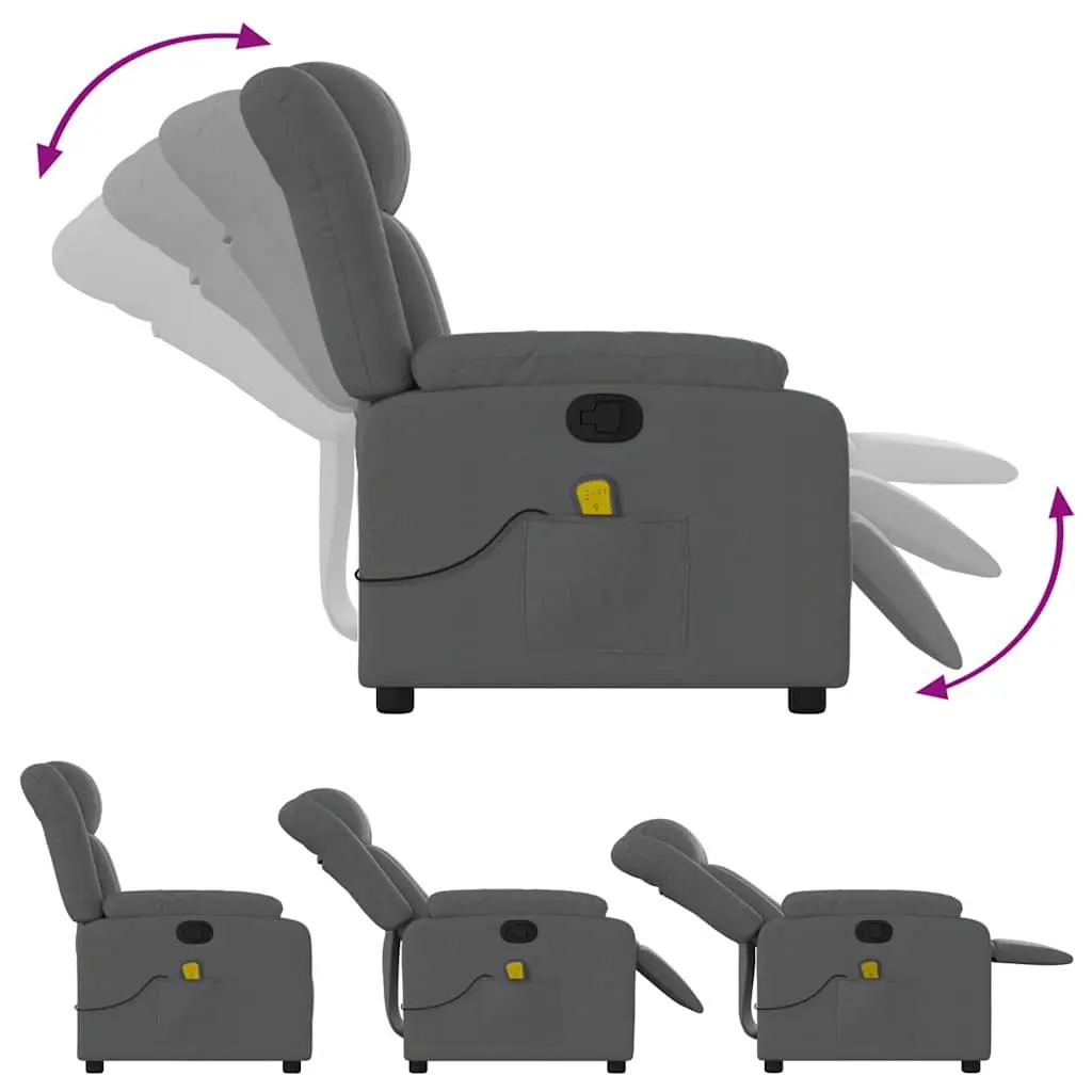 Massage Recliner Chair Manual Recline 6 Point Vibration Grey Fabric