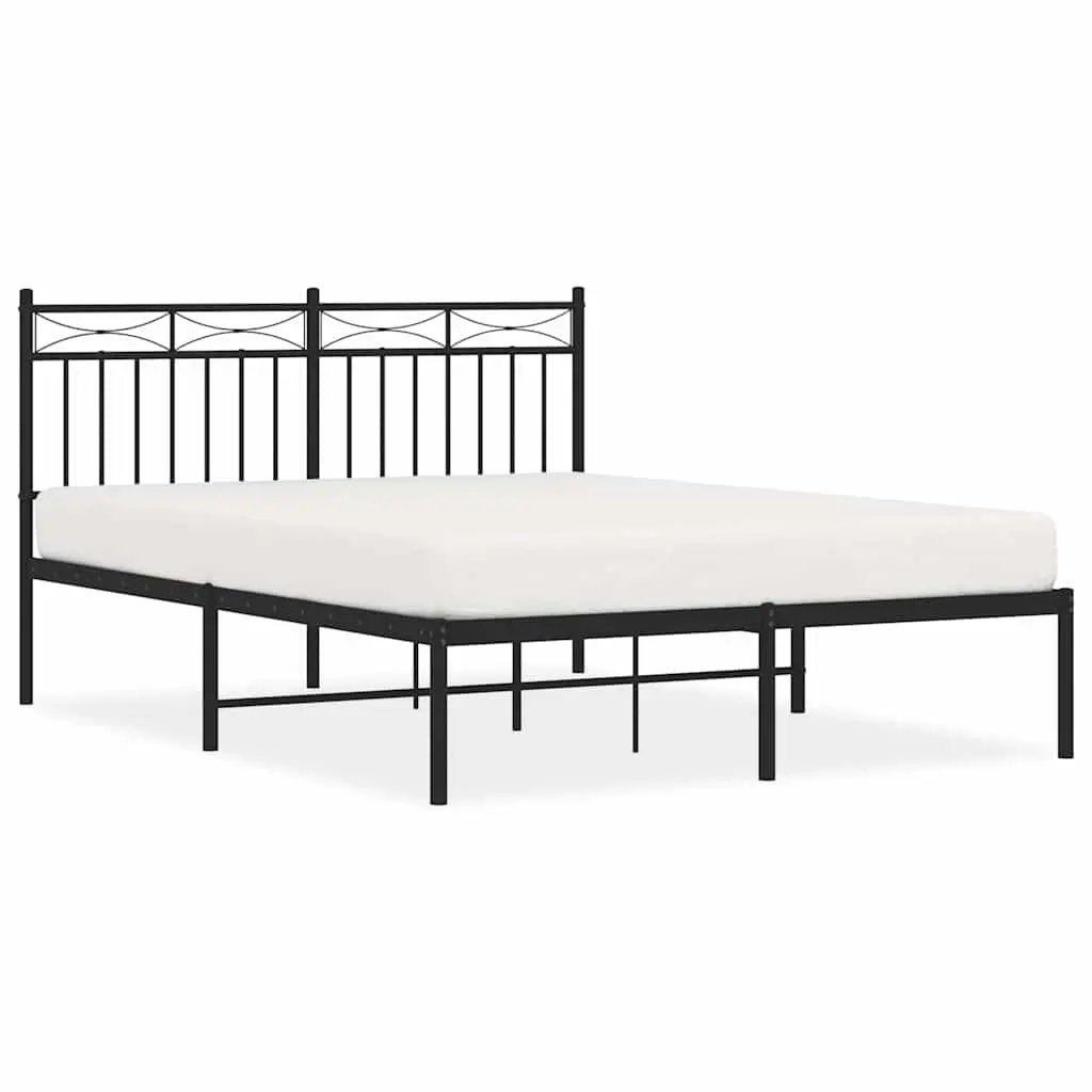 Metal Bed Frame Black 135x190 cm Steel Slats Headboard Centre Support